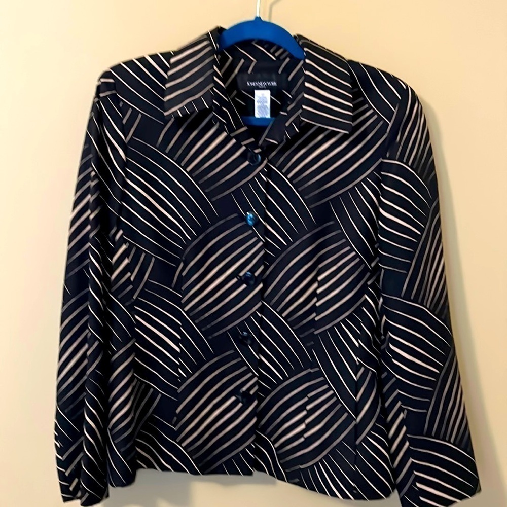 Jones New York Silk Blend Abstract Print Button Down Jacket Size 12P